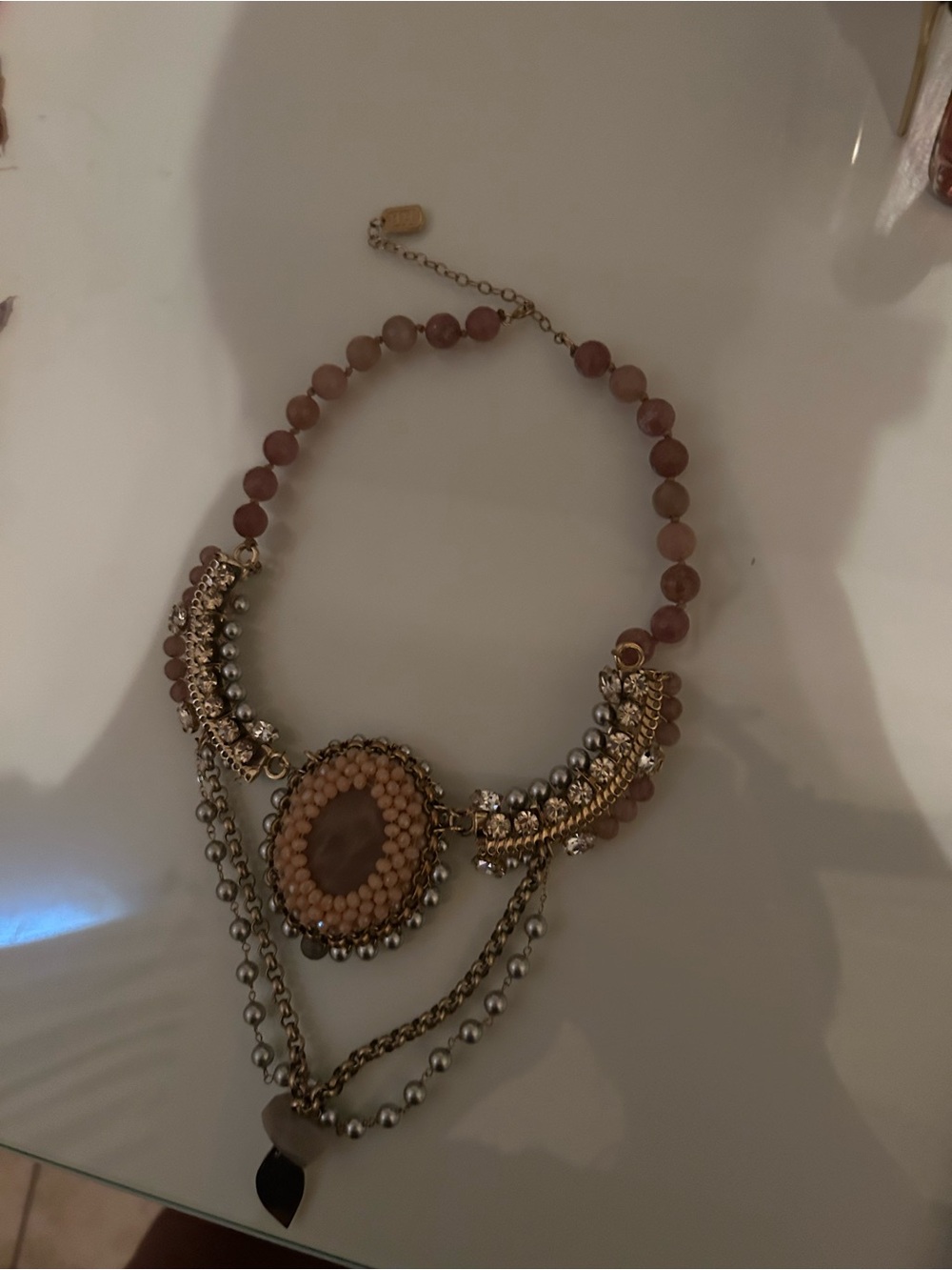 Fashion Beaded Statement Necklace in Blush Pink